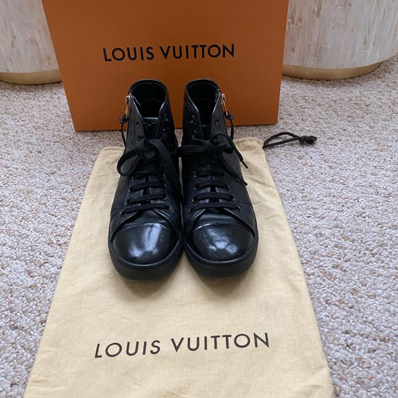 LOUIS VUITTON, LEATHER WITH ACCENTED SUEDE HIGH TOPS - Picture 1 of 5